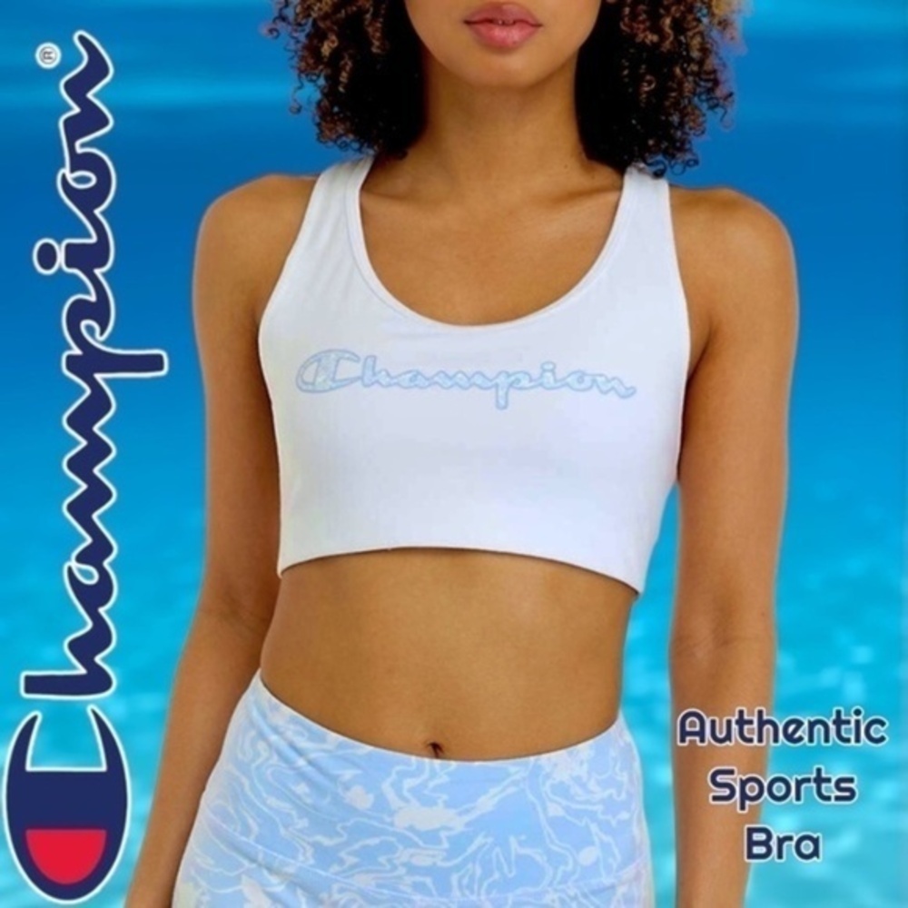 CHAMPION Authentic Racerback Moderate-Impact Blue Marble Sports Bra/XL NWT